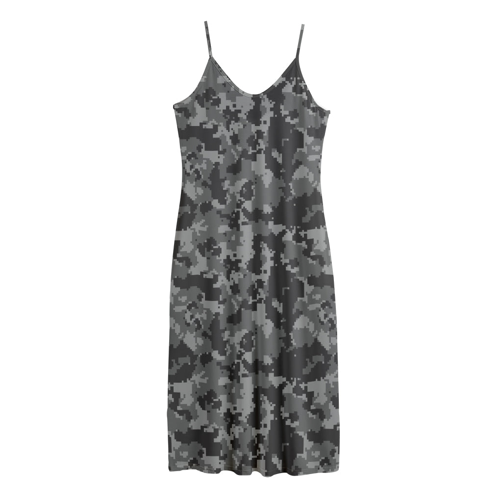 Grey Digital Camo Pattern Print Jersey Midi Cami Dress