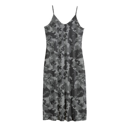 Grey Digital Camo Pattern Print Jersey Midi Cami Dress