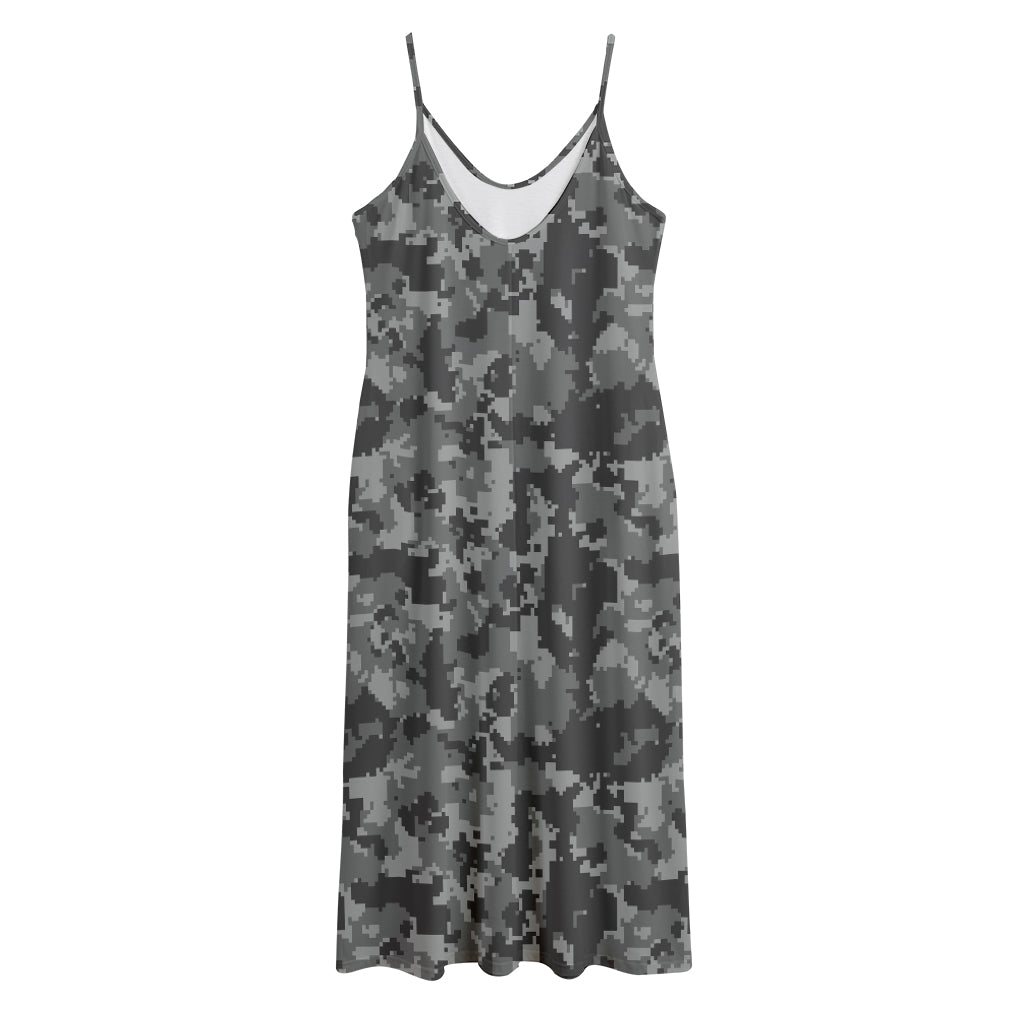 Grey Digital Camo Pattern Print Jersey Midi Cami Dress