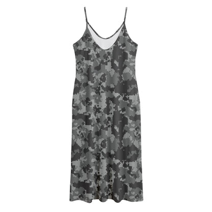 Grey Digital Camo Pattern Print Jersey Midi Cami Dress