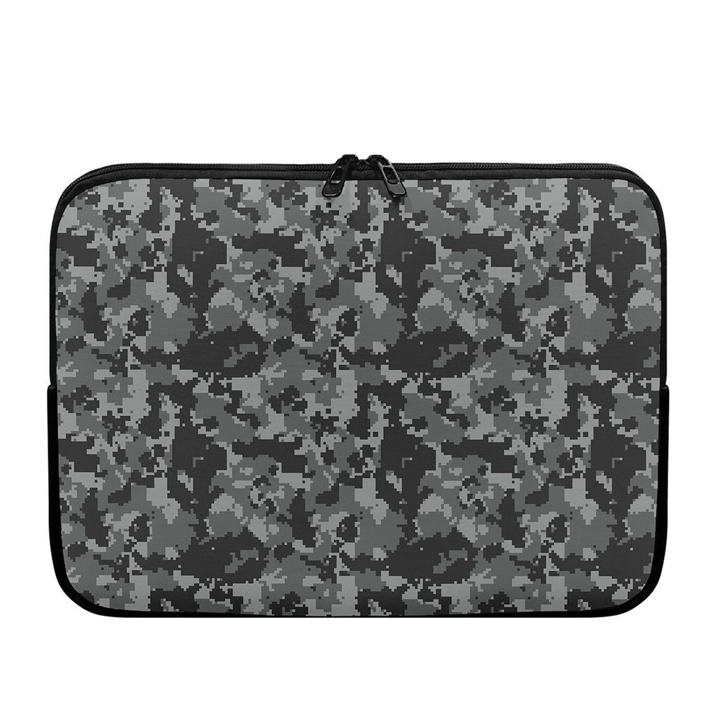 Grey Digital Camo Pattern Print Laptop Sleeve