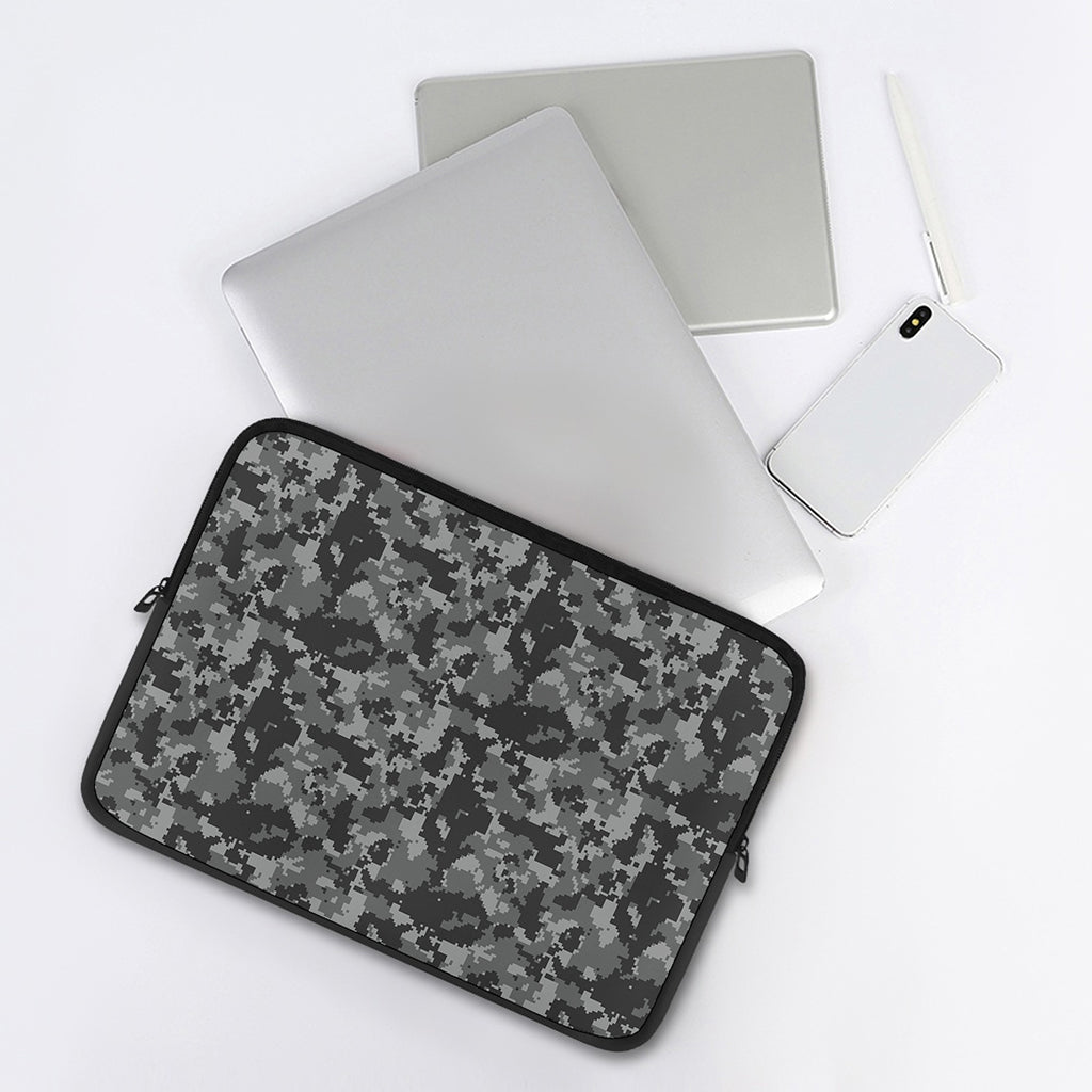 Grey Digital Camo Pattern Print Laptop Sleeve
