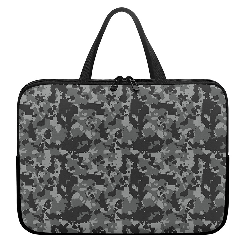 Grey Digital Camo Pattern Print Laptop Sleeve With Handle