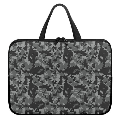 Grey Digital Camo Pattern Print Laptop Sleeve With Handle
