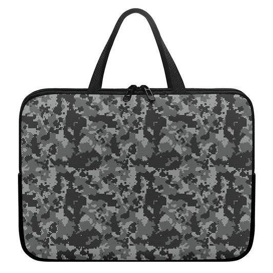 Grey Digital Camo Pattern Print Laptop Sleeve With Handle