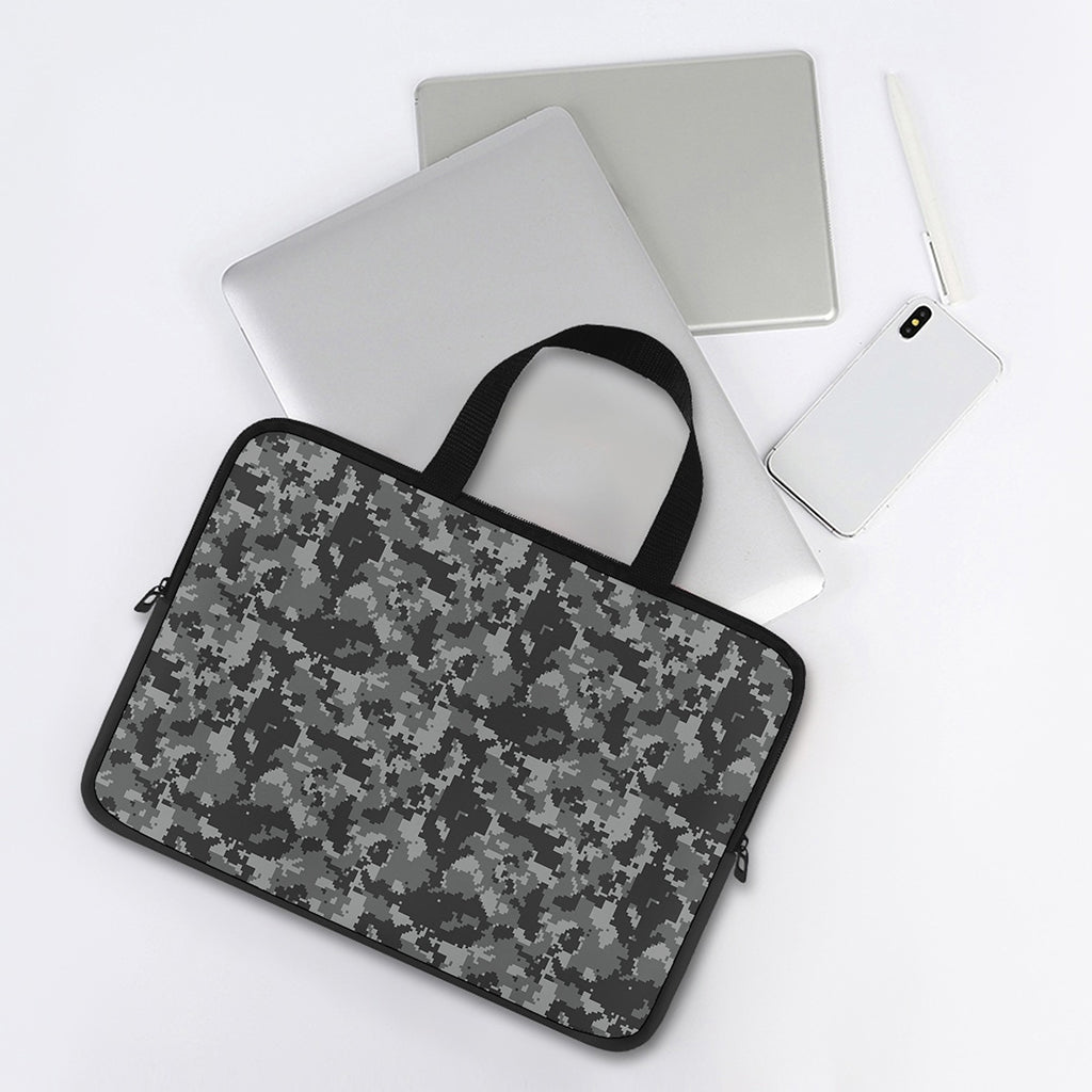 Grey Digital Camo Pattern Print Laptop Sleeve With Handle