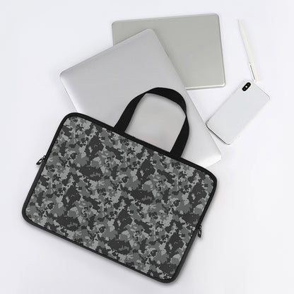 Grey Digital Camo Pattern Print Laptop Sleeve With Handle