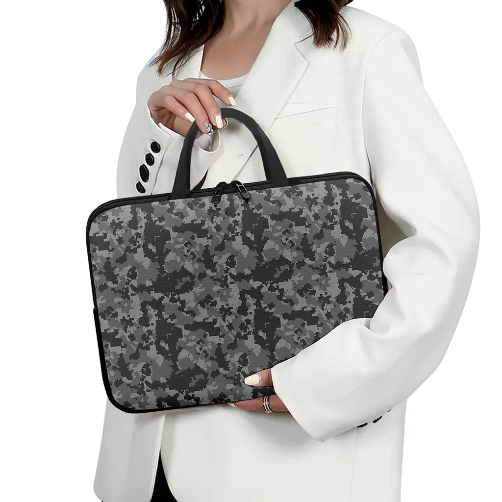 Grey Digital Camo Pattern Print Laptop Sleeve With Handle