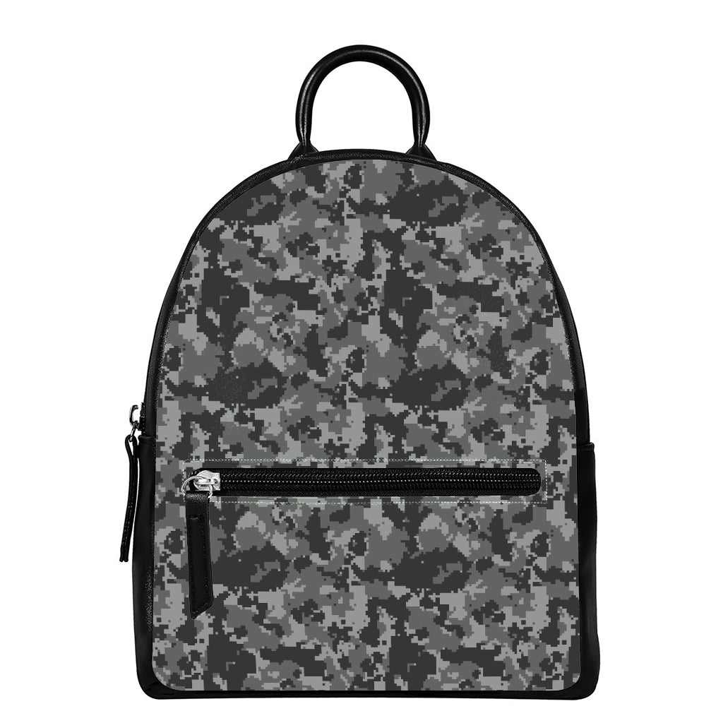 Grey Digital Camo Pattern Print Leather Backpack