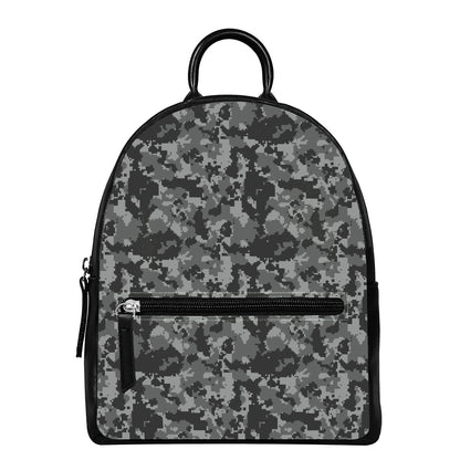 Grey Digital Camo Pattern Print Leather Backpack
