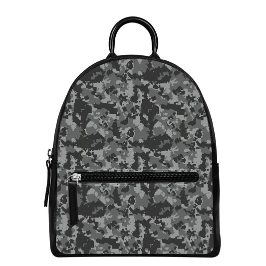 Grey Digital Camo Pattern Print Leather Backpack
