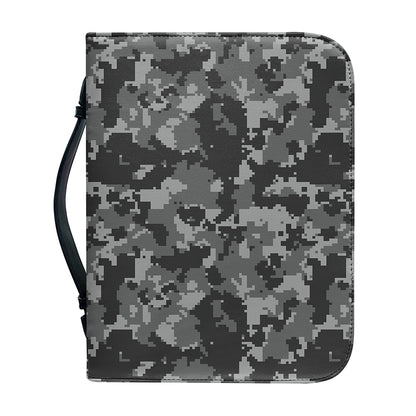 Grey Digital Camo Pattern Print Leather Bible Cover