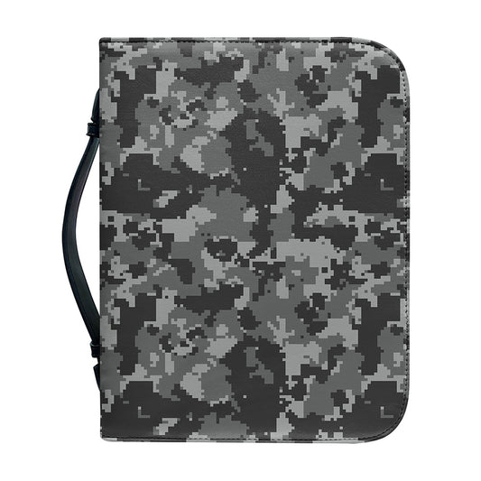 Grey Digital Camo Pattern Print Leather Bible Cover