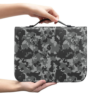 Grey Digital Camo Pattern Print Leather Bible Cover