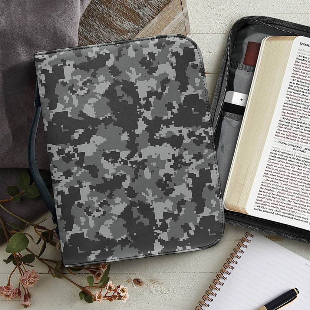 Grey Digital Camo Pattern Print Leather Bible Cover
