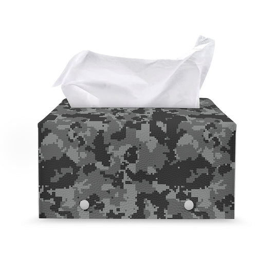 Grey Digital Camo Pattern Print Leather Tissue Box Cover