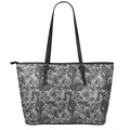 Grey Digital Camo Pattern Print Leather Tote Bag With Zipper
