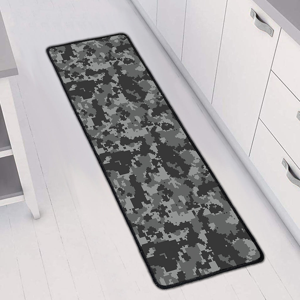Grey Digital Camo Pattern Print Long Kitchen Mat