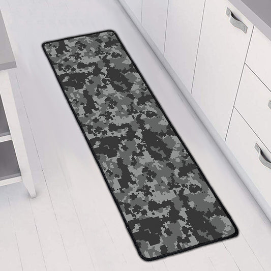 Grey Digital Camo Pattern Print Long Kitchen Mat