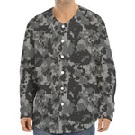 Grey Digital Camo Pattern Print Long Sleeve Baseball Jersey