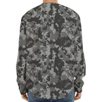 Grey Digital Camo Pattern Print Long Sleeve Baseball Jersey