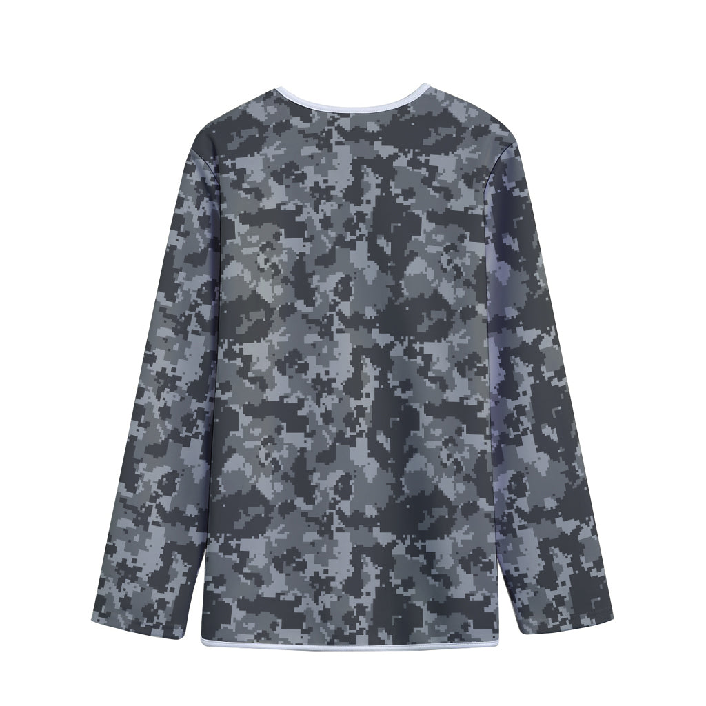 Grey Digital Camo Pattern Print Long Sleeve Short Coat