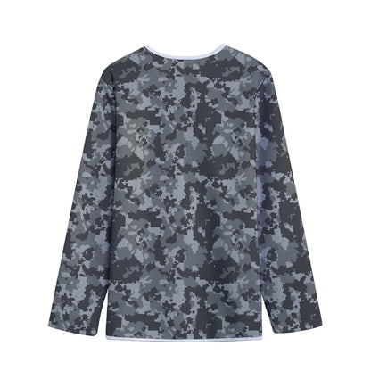 Grey Digital Camo Pattern Print Long Sleeve Short Coat