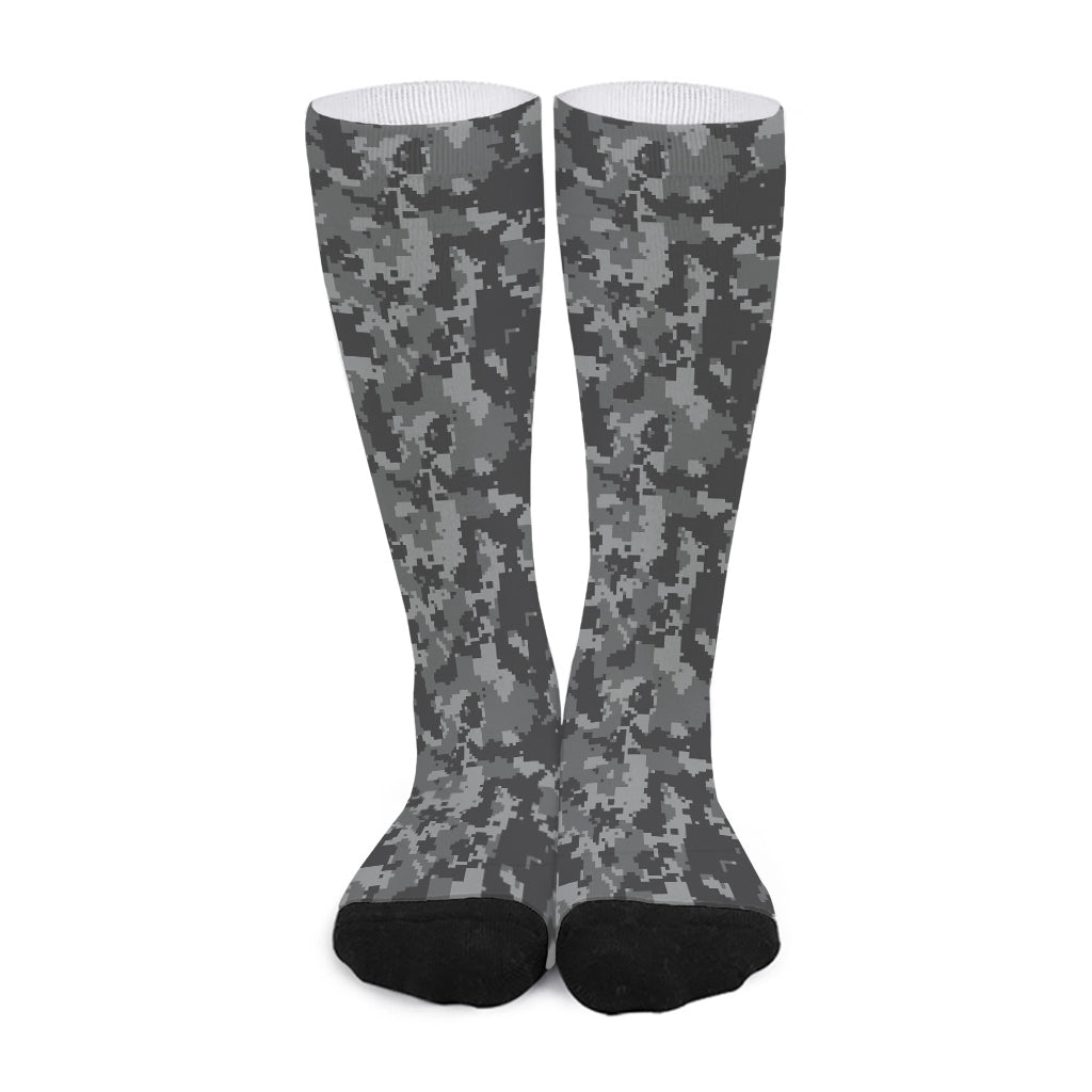 Grey Digital Camo Pattern Print Long Socks