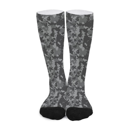 Grey Digital Camo Pattern Print Long Socks
