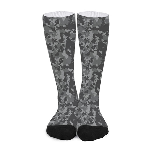 Grey Digital Camo Pattern Print Long Socks