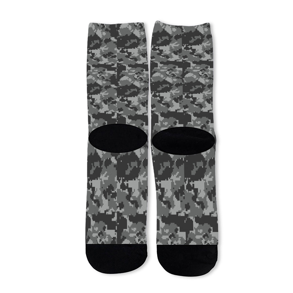 Grey Digital Camo Pattern Print Long Socks