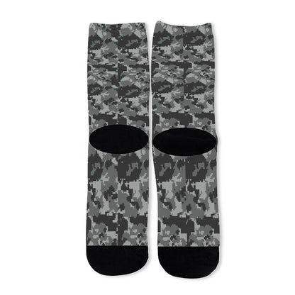 Grey Digital Camo Pattern Print Long Socks