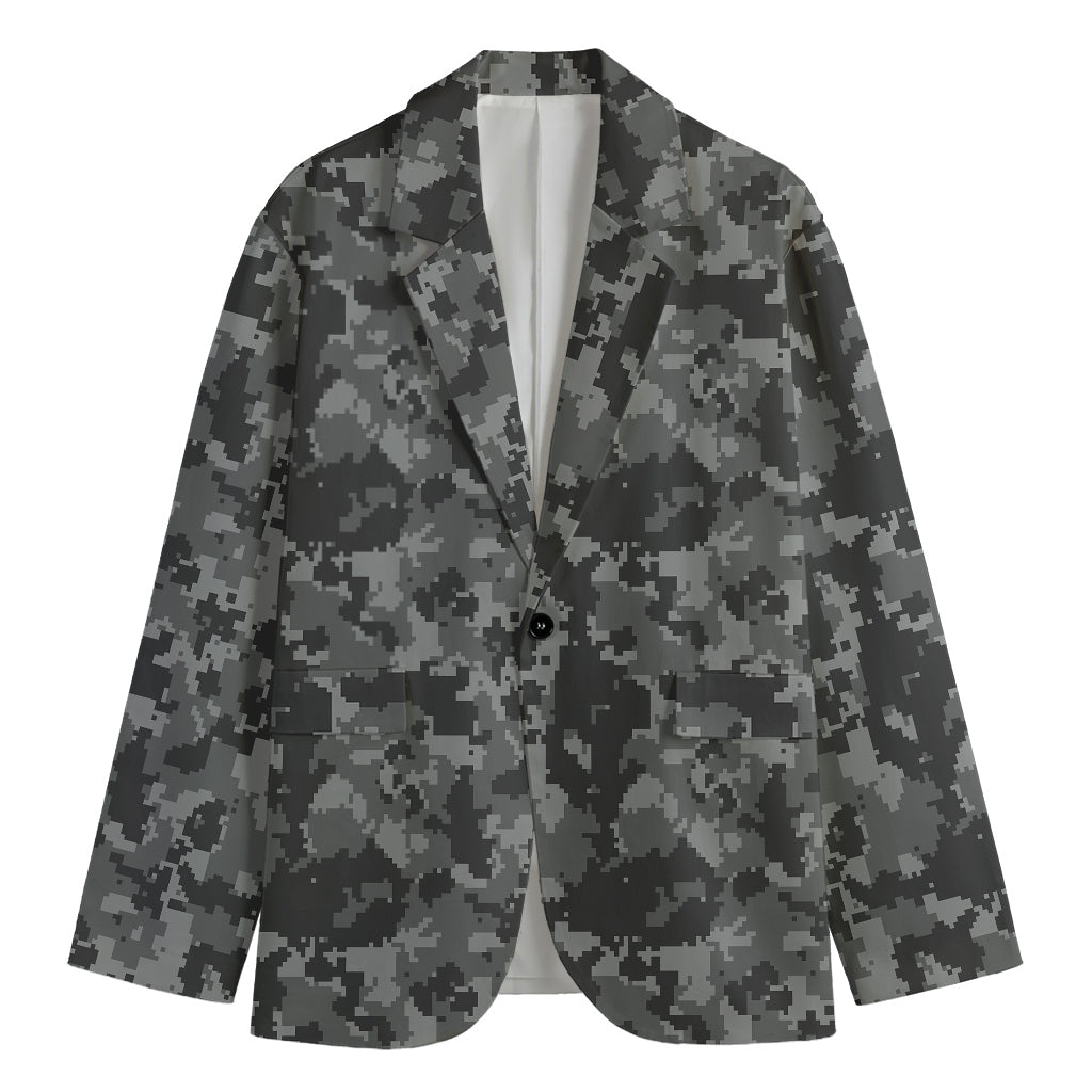 Grey Digital Camo Pattern Print Men's Blazer