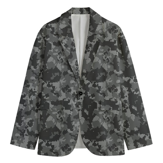 Grey Digital Camo Pattern Print Men's Blazer