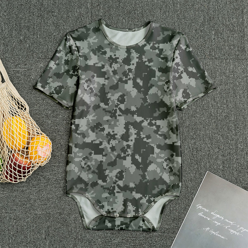 Grey Digital Camo Pattern Print Men's Bodysuit
