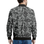 Grey Digital Camo Pattern Print Men's Bomber Jacket