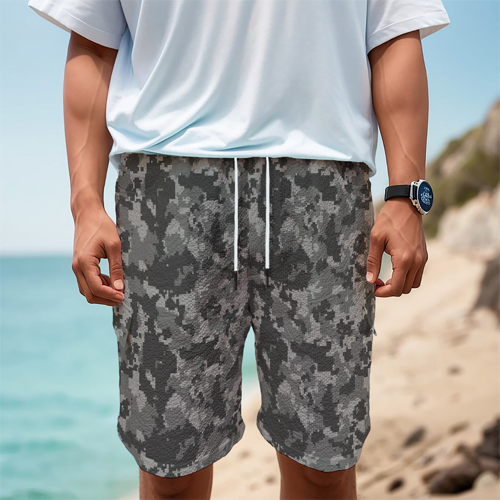 Grey Digital Camo Pattern Print Men's Cargo Shorts