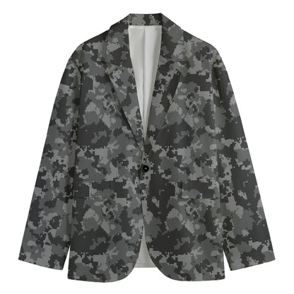 Grey Digital Camo Pattern Print Men's Cotton Blazer