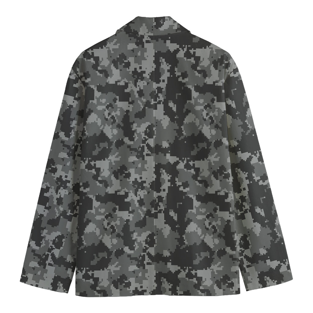 Grey Digital Camo Pattern Print Men's Cotton Blazer