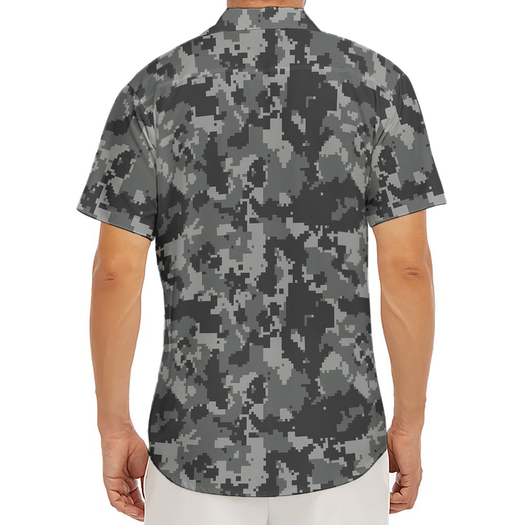 Grey Digital Camo Pattern Print Men's Deep V-Neck Shirt