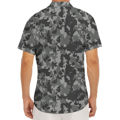 Grey Digital Camo Pattern Print Men's Deep V-Neck Shirt