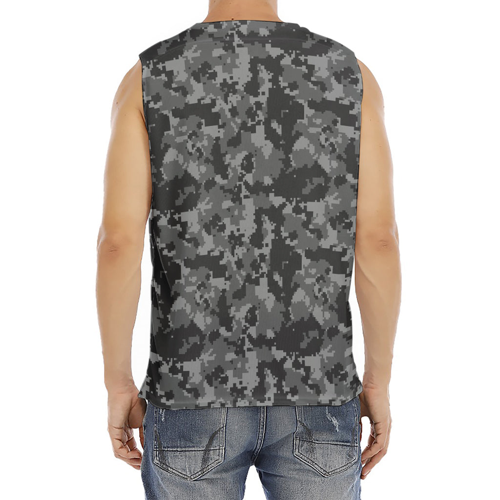Grey Digital Camo Pattern Print Men's Fitness Tank Top