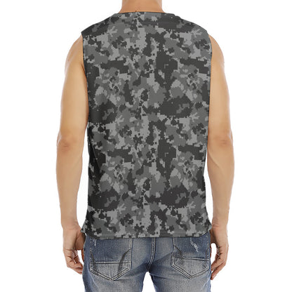 Grey Digital Camo Pattern Print Men's Fitness Tank Top