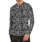 Grey Digital Camo Pattern Print Men's Long Sleeve Rash Guard
