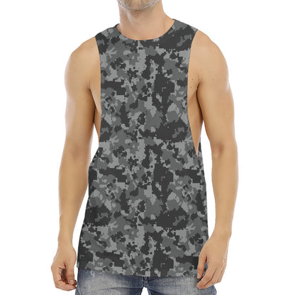 Grey Digital Camo Pattern Print Men's Muscle Tank Top