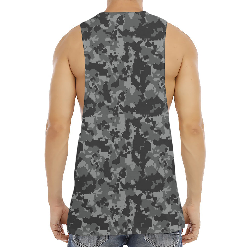 Grey Digital Camo Pattern Print Men's Muscle Tank Top