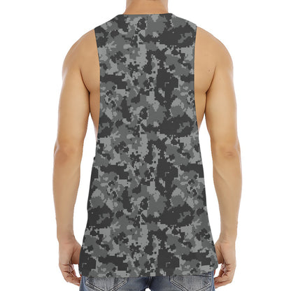 Grey Digital Camo Pattern Print Men's Muscle Tank Top