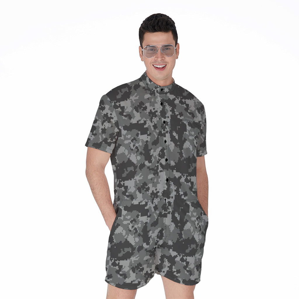 Grey Digital Camo Pattern Print Men's Rompers