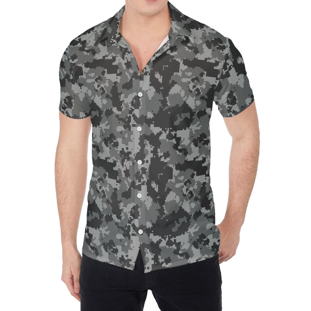 Grey Digital Camo Pattern Print Men's Shirt