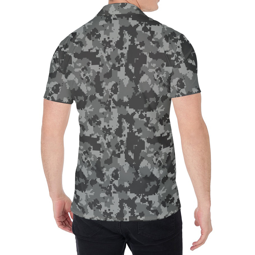 Grey Digital Camo Pattern Print Men's Shirt